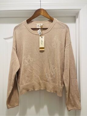 White Crow Beige Crewneck Sweater with Subtle Embellishments